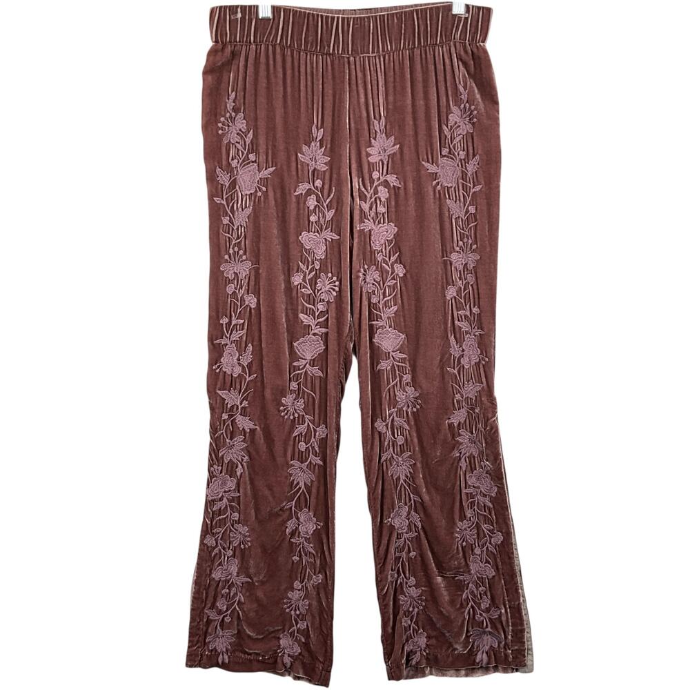 JW Los Angeles Johnny Was Renee Velvet Palazzo Pants Womens S Mauve Side Slits